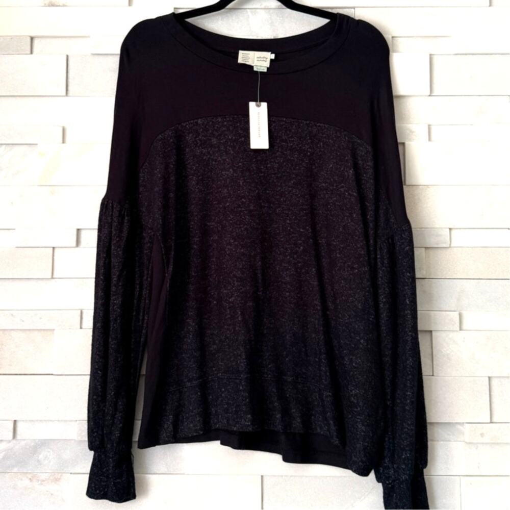SATURDAY SUNDAY ANTHRO NWT Ruched Drop Shoulder 2 Tone Slouchy Top M Black